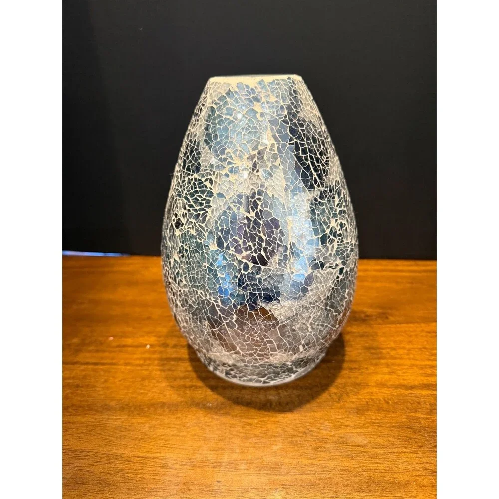 Scentsy AWAKEN Premium Diffuser Shade Only Blue White Cracked Mosaic Glass